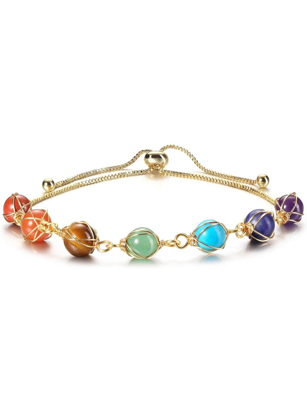 Anthropologie Gold Multicolor Bead Bracelet with Rainbow Gemstones